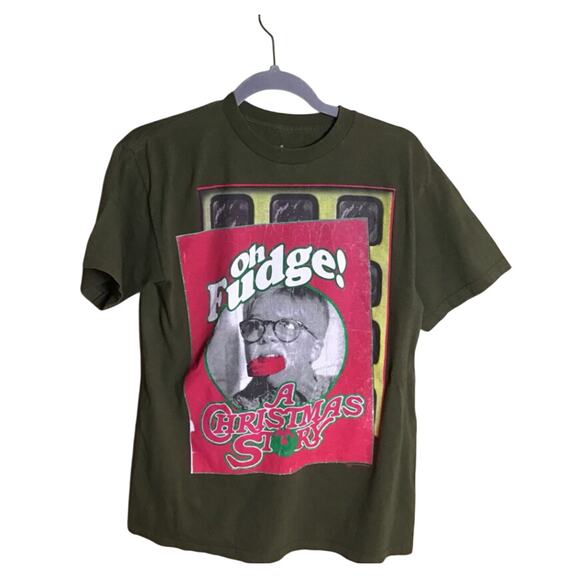 A Christmas Story Oh Fudge Graphic Tee Adult Size  Green Tee  EUC Sz. Medium - Picture 1 of 12